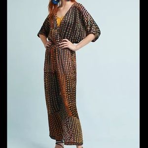 Printed V-Neck Wide-Leg Jumpsuit in Brown and Mustard
